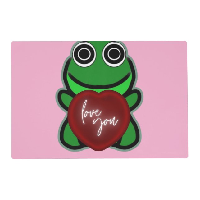 Custom Love You Kawaii Frog Heart Gift Placemat (Front)