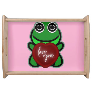 Custom Love You Kawaii Frog Heart Gift Serving Tray