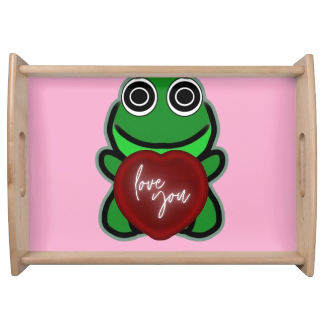 Custom Love You Kawaii Frog Heart Gift Serving Tray (Front)