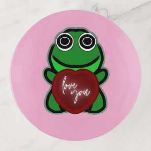 Custom Love You Kawaii Frog Heart Gift Trinket Tray
