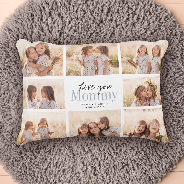 Custom Love You Mommy Mothers Day Photo Collage Accent Pillow (Share the love with this cute collage of kids pictures for Mother's Day!)