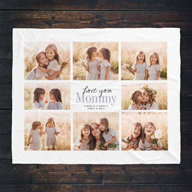 Custom Love You Mommy Mothers Day Photo Collage Fleece Blanket (Creator Uploaded)