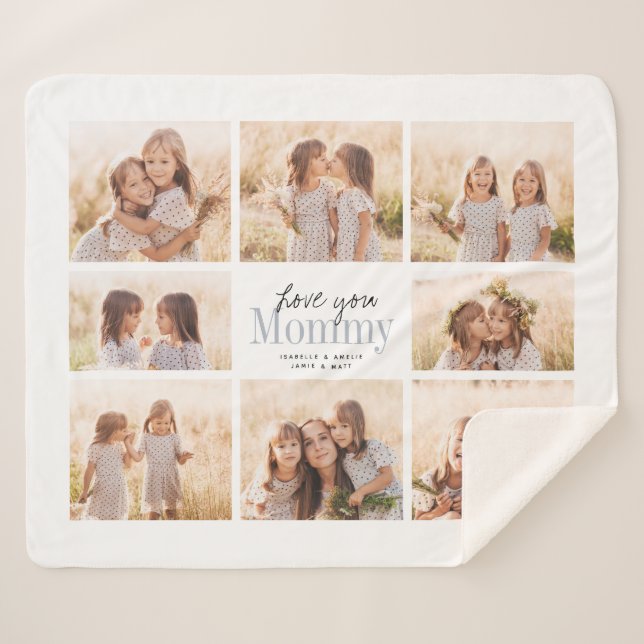 Custom Love You Mommy Mothers Day Photo Collage Sherpa Blanket (Front (Horizontal))
