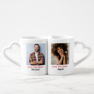 Custom “Love You More” Couples Photo Coffee Mug Set