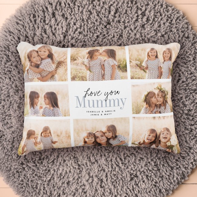 Custom Love You Mummy Mothers Day Photo Collage Accent Pillow (Love you Mummy! Beautiful modern family photo collage gift for a beloved mother!)