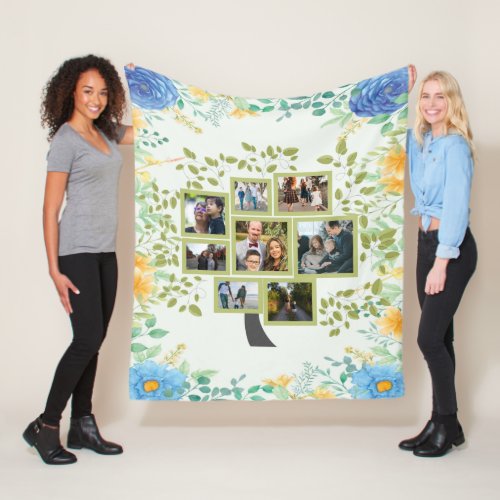 Custom Lovely flat tree with 8 photo frames Fleece Blanket