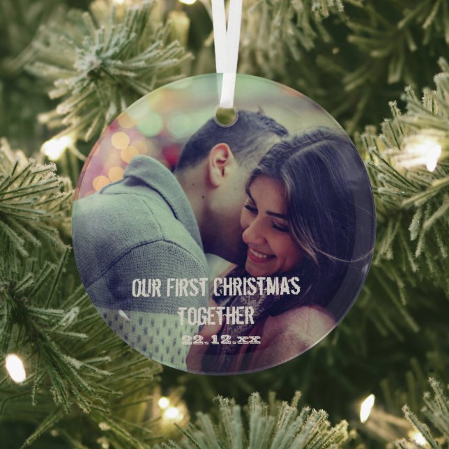 Custom Lovers Photo Holidays Cute  Glass Ornament (Insitu)