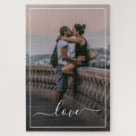 Custom Lovers Picture And Simple Love Quote Text Jigsaw Puzzle<br><div class="desc">Cute romantic Love text written in a stylish elegant typography font. With option to personalize or customize with photo of your choice. Unique keepsake,  birthday,  anniversary,  Valentine's Day gift,  or Christmas stocking stuffer. Easily customizable with a photograph of your choice.</div>