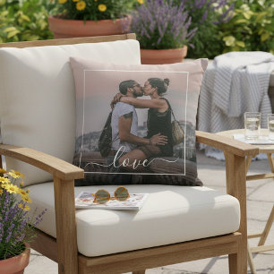 Custom Lovers Picture And Simple Love Quote Text Outdoor Pillow