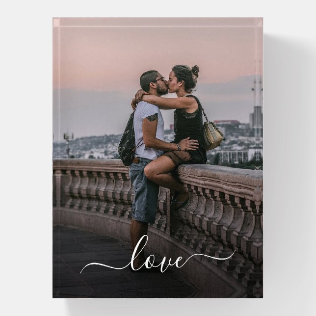 Custom Lovers Picture And Simple Love Quote Text Paperweight (Vertical)