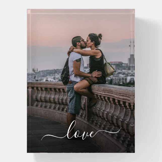 Custom Lovers Picture And Simple Love Quote Text Paperweight | Zazzle