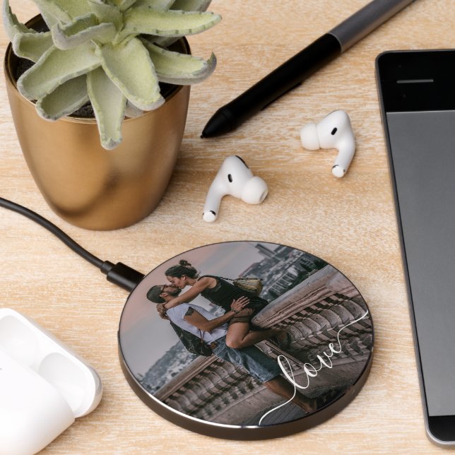 Custom Lovers Picture And Simple Love Quote Text Wireless Charger (Desk 2)