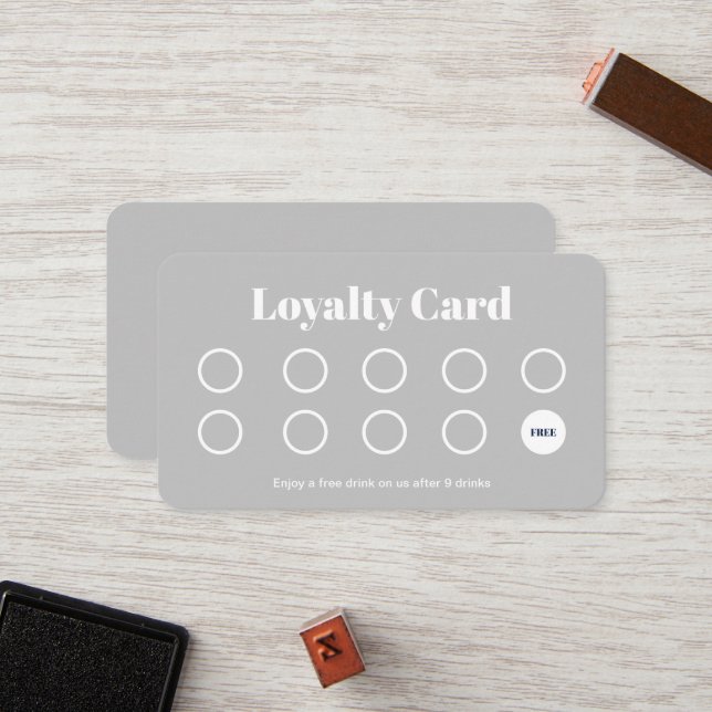 Custom Loyalty Card - Simple Grey and White (Front/Back In Situ)