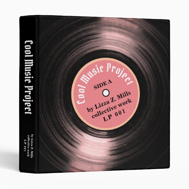 Custom LP Vinyl Record with her name pink 3 Ring Binder (Front/Spine)