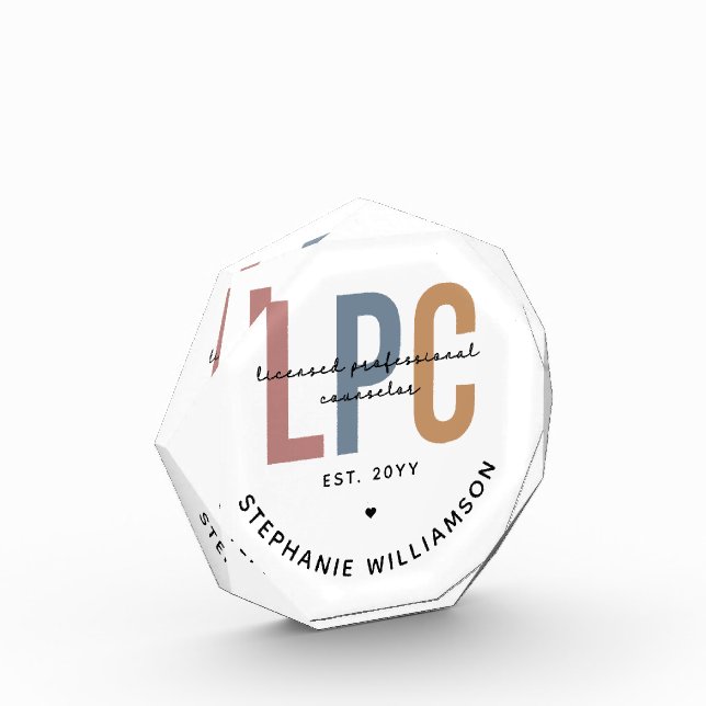 Custom LPC Licensed Professional Counselor Acrylic Award (Left)