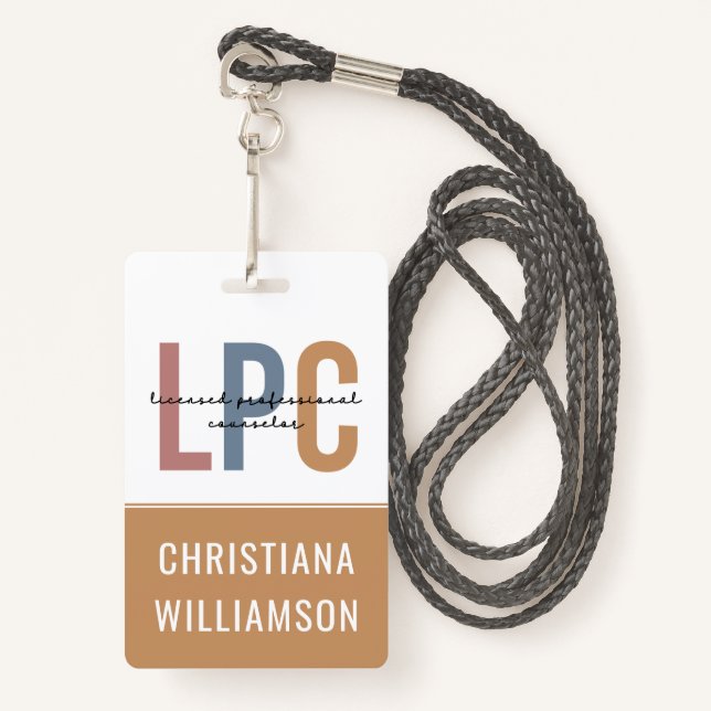 Custom LPC Licensed Professional Counselor Badge (Front with Lanyard)