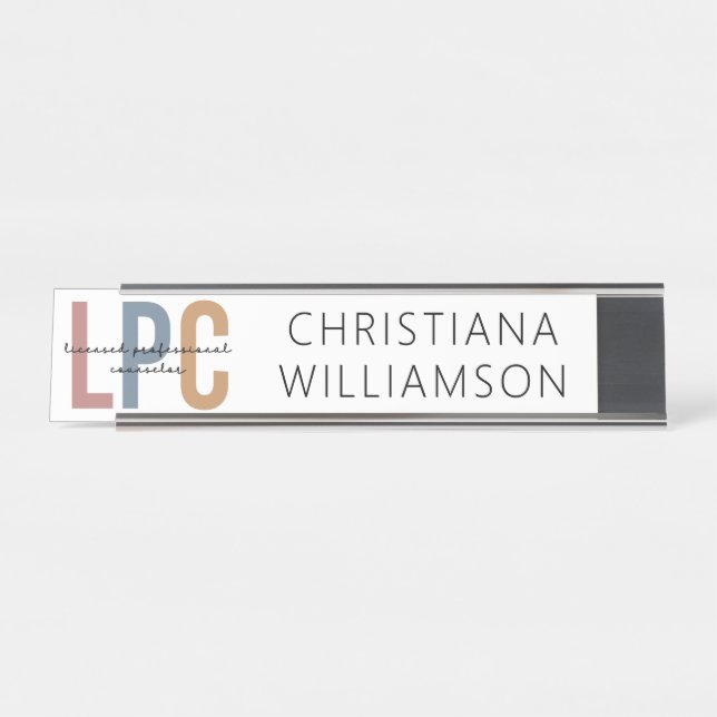 Custom LPC Licensed Professional Counselor Desk Name Plate (Front)