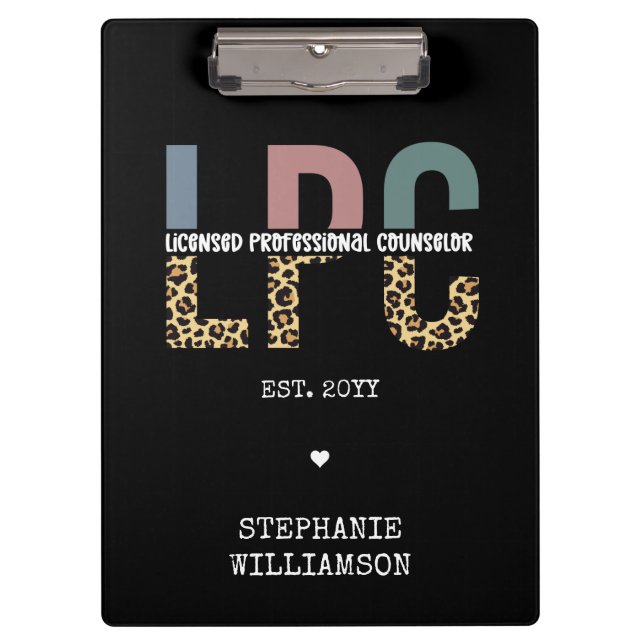 Custom LPC Licensed Professional Counselor Gift Clipboard (Front)