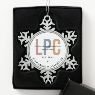 Custom LPC Licensed Professional Counselor Gift Snowflake Pewter Christmas Ornament