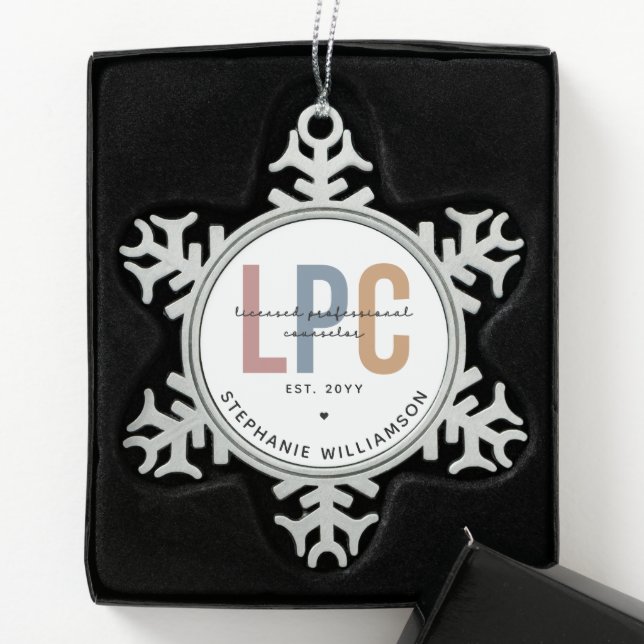 Custom LPC Licensed Professional Counselor Gift Snowflake Pewter Christmas Ornament (Box)