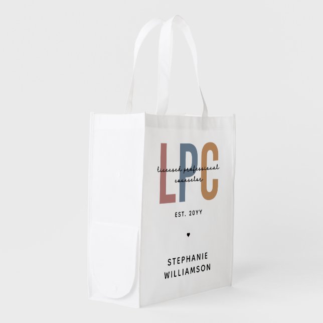 Custom LPC Licensed Professional Counselor Grocery Bag (Front Side)