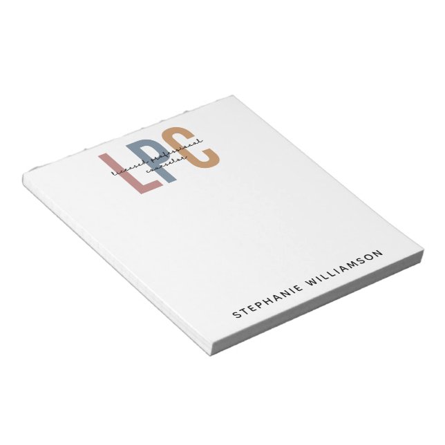 Custom LPC Licensed Professional Counselor Notepad (Angled)