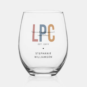 Custom LPC Licensed Professional Counselor Stemless Wine Glass