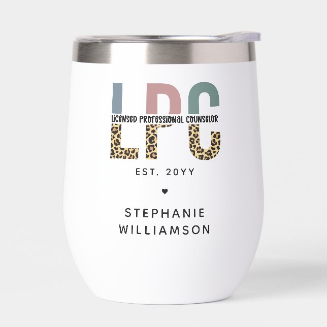 Custom LPC Licensed Professional Counselor Thermal Wine Tumbler (Left)