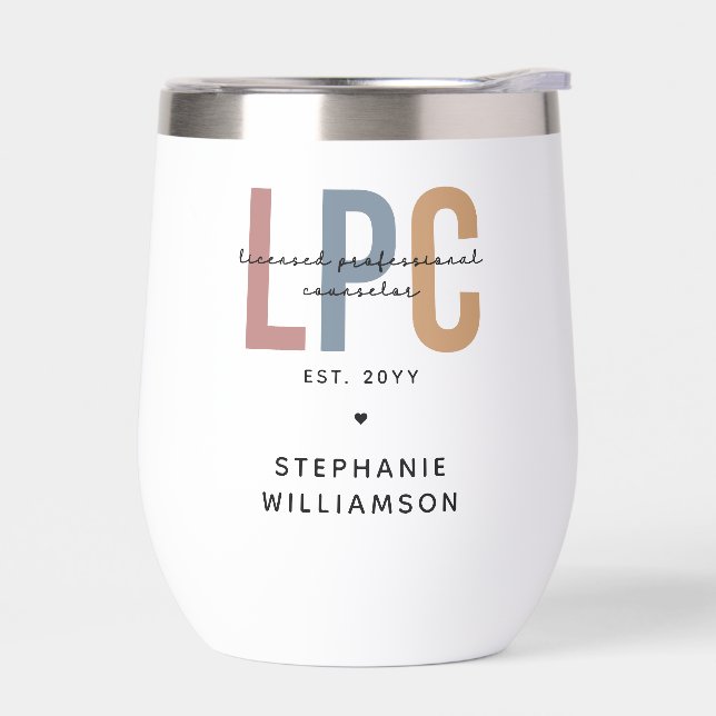 Custom LPC Licensed Professional Counselor Thermal Wine Tumbler (Left)