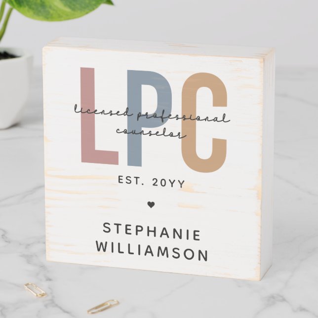 Custom LPC Licensed Professional Counselor Wooden Box Sign (In Situ Horizontal)