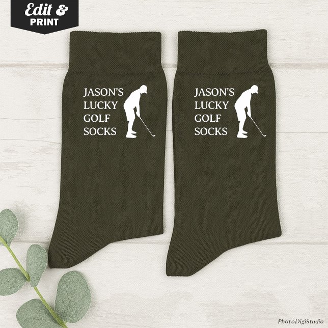Custom Lucky Golf Socks, Birthday Christmas Fun Socks (Custom Lucky Golf Socks Olive, Fun Golfer Grandfather Christmas Gift, Fun Socks for Husband Birthday)