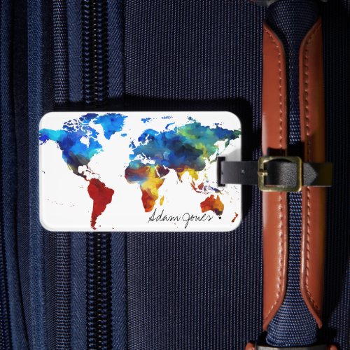 Custom Luggage Tag _ Watercolor World Map