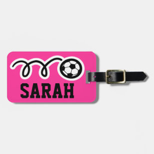 Custom luggage tag with funny soccer ball