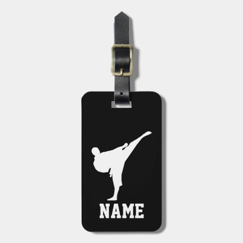 Custom luggage tag with martial arts karate kick