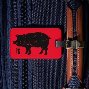 Custom Luggage Tag With Vintage Pig Silhouette by cookinggifts at Zazzle