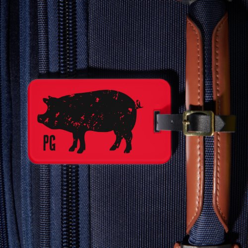 Custom luggage tag with vintage pig silhouette