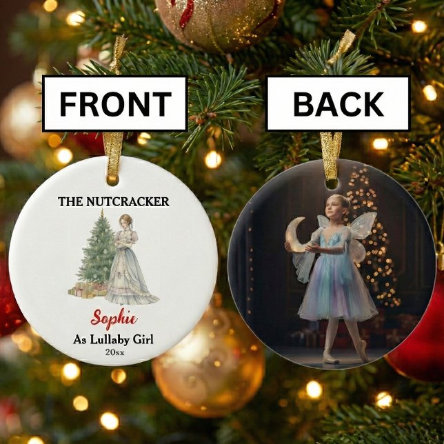 Custom Lullaby Girl Nutcracker Photo Christmas Ceramic Ornament (Creator Uploaded)