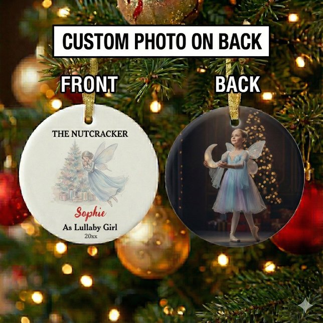 Custom Lullaby Girl Nutcracker Photo Christmas Ceramic Ornament (Creator Uploaded)