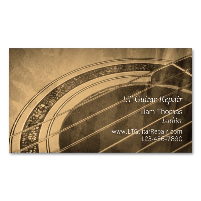Custom Luthier craftsman acoustic guitar Business Card Magnet (Front)