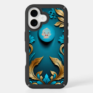 Custom Luxurious Gold and Teal Ornate Design iPhone 16 Case