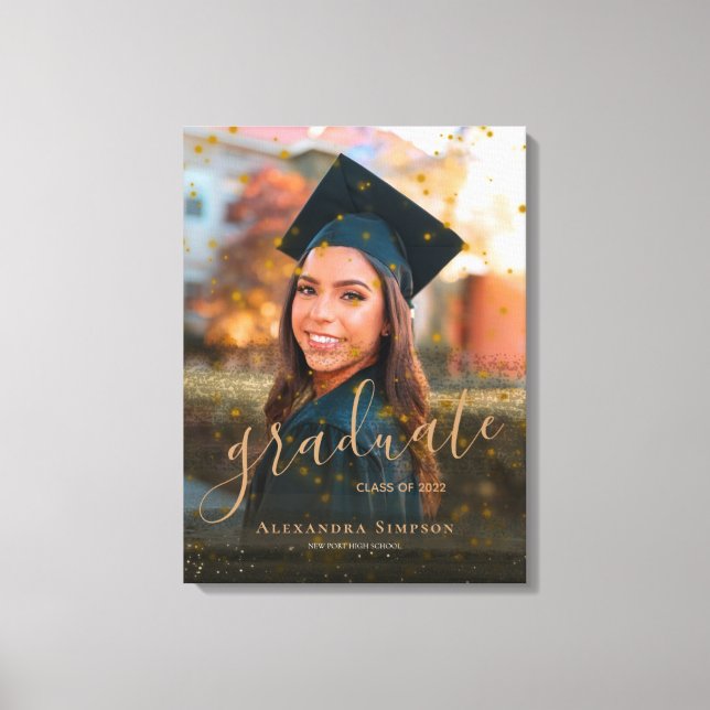 Custom Luxury Confetti Glitter Graduate Photo Canvas Print (Front)