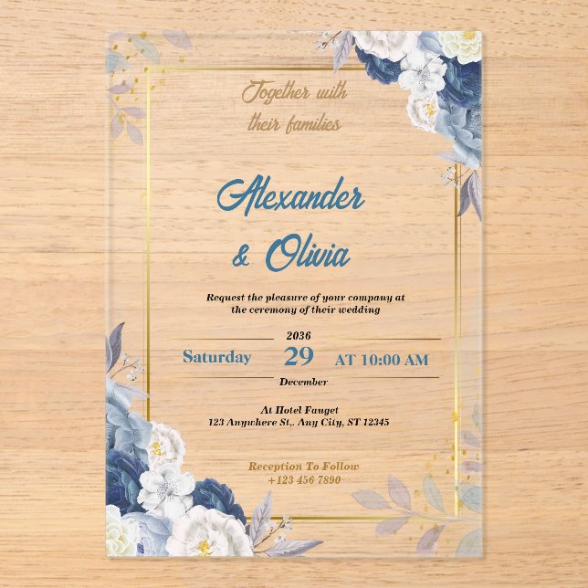 Custom Luxury Floral Acrylic Wedding Invitations (Front)