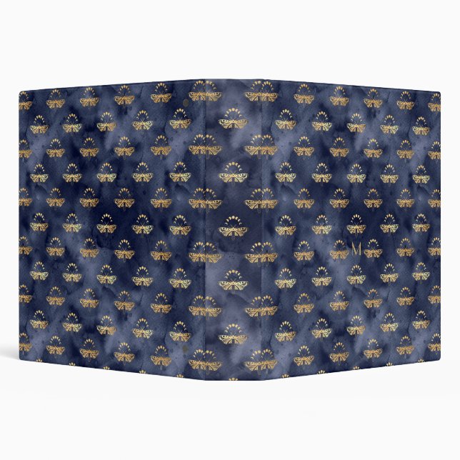 Custom Luxury Gold Bee Navy Night Celestial 3 Ring Binder (Background)