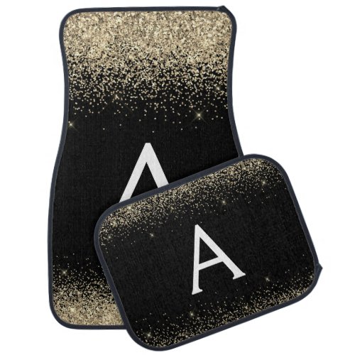 Custom Luxury Gold Black Glitter Sparkle Monogram Car Floor Mat