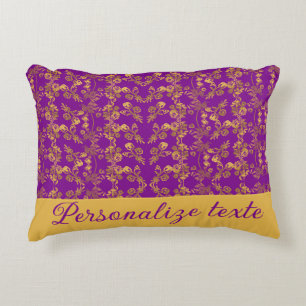 Custom Luxury Gold Floral Damask on Royal Purple Accent Pillow
