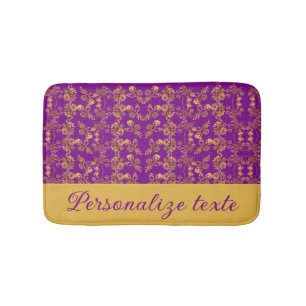 Custom Luxury Gold Floral Damask on Royal Purple Bath Mat