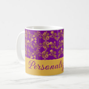 Custom Luxury Gold Floral Damask on Royal Purple Coffee Mug