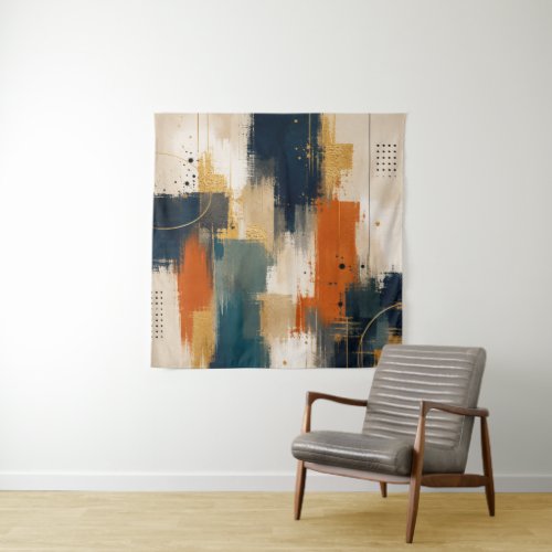 Custom Luxury Gold Navy Abstract Modern Art Tapestry