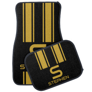 Custom Luxury Gold Sports Auto Race Stripe Car Floor Mat