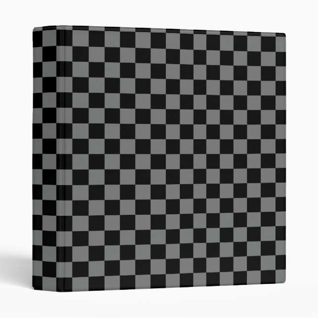 Custom Luxury Gray/Black Checkered 3 Ring Binder (Front/Spine)